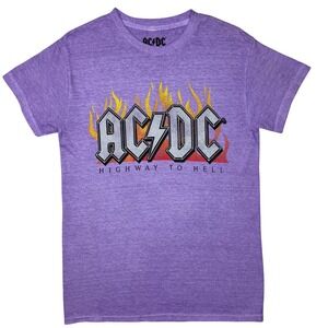 AC/DC T-Shirt Highway to Hell Flame Graphic Rock Band Mens Small Purple Concert